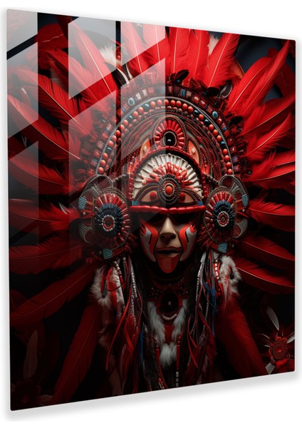 Kızılderili Şefi Cam Baskı - Kızılderili, Duvar Dekorasyonu, Karmaşık Boncuk Işi, Modern Sanat, 30X30