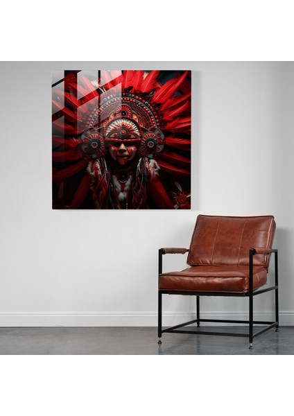 Kızılderili Şefi Cam Baskı - Kızılderili, Duvar Dekorasyonu, Karmaşık Boncuk Işi, Modern Sanat, 30X30 fiyatları