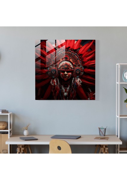 Kızılderili Şefi Cam Baskı - Kızılderili, Duvar Dekorasyonu, Karmaşık Boncuk Işi, Modern Sanat, 30X30 modelleri