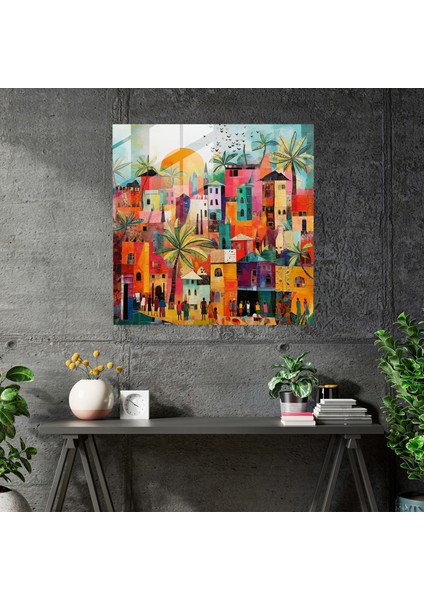 Kültürel Füzyon Cam Baskı - Köy, Canlı Köy, Duvar Süslemesi, Cam Baskı, 30X30 modelleri