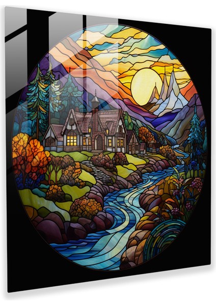 Ikonik Simgesel Yapılar Cam Baskı - Köy, Ev Dekorasyonu, Cam Duvar Sanatı, Vitray Sanat Eseri, 30X30