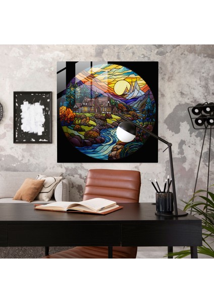 Ikonik Simgesel Yapılar Cam Baskı - Köy, Ev Dekorasyonu, Cam Duvar Sanatı, Vitray Sanat Eseri, 30X30 modelleri