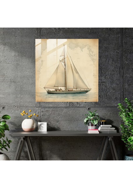 Vintage Yelkenli Cam Baskı - Yelkenli, Cam Sanatı, Klasik Denizcilik Illüstrasyon, Modern Sanat, 30X30 modelleri