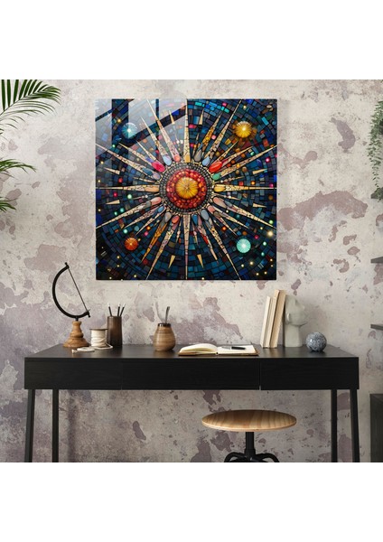 Vitray Yıldız Haritası Baskı - Yıldız Haritası, Ev Dekorasyonu, Zengin Renkler, Mozaik Temsili, 30X30 fiyatları