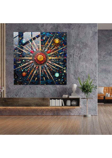 Vitray Yıldız Haritası Baskı - Yıldız Haritası, Ev Dekorasyonu, Zengin Renkler, Mozaik Temsili, 30X30 modelleri