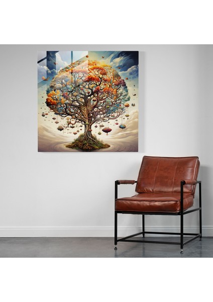Sürrealist Gökyüzü Hayat Ağacı Cam Baskı - Hayat Ağacı, Cam Sanatı, Sürrealist Sanat Eseri, Cam Duvar Sanatı, 30X30 fiyatları