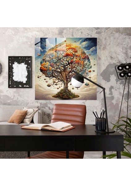 Sürrealist Gökyüzü Hayat Ağacı Cam Baskı - Hayat Ağacı, Cam Sanatı, Sürrealist Sanat Eseri, Cam Duvar Sanatı, 30X30 modelleri