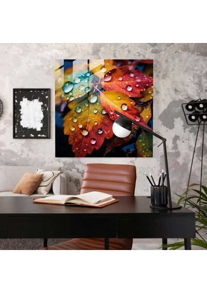 Sonbahar Yağmuru Cam Baskı - Yağmur, Gerçekçi Fotoğrafçılık, Duvar Dekorasyonu, Sonbahar Yaprakları, 30X30