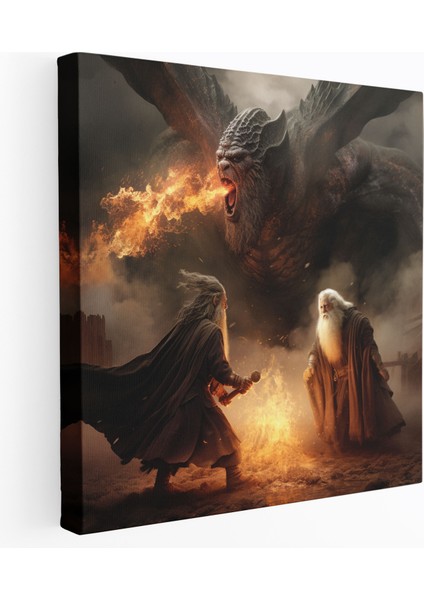 Yüzüklerin Efendisi Duvar Tablosu - Gandalf Vs Balrog - Yüzüklerin Efendisi, Kanvas Tablo, Ev Dekorasyonu, Duvar Dekorasyonu, 30X30