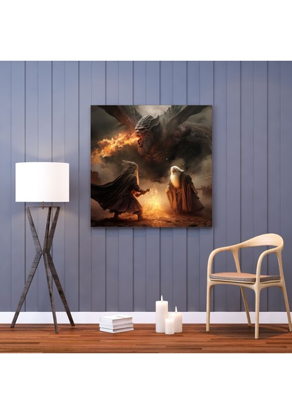 Yüzüklerin Efendisi Duvar Tablosu - Gandalf Vs Balrog - Yüzüklerin Efendisi, Kanvas Tablo, Ev Dekorasyonu, Duvar Dekorasyonu, 30X30