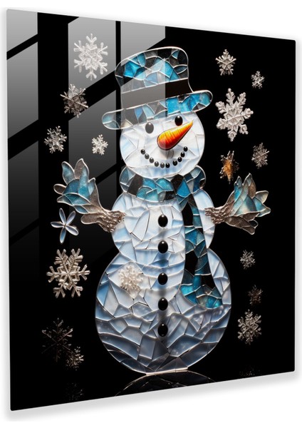 Parıltılı Cam Duvar Sanatı Kardan Adam - Kardan Adam, Cam Baskı, Sofistike, Kardan Adam, 30X30