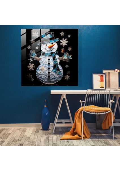 Parıltılı Cam Duvar Sanatı Kardan Adam - Kardan Adam, Cam Baskı, Sofistike, Kardan Adam, 30X30 modelleri