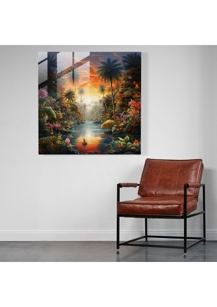 Kaprisli Cennet Cam Baskı - Tropikal, Modern Sanat, Gerçeküstü Sanat Eseri, Tropikal, 30X30 modelleri