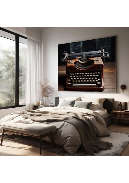 Retro Duvar Sanatı: Vintage Daktilo - Retro, Ev Dekorasyonu, Duvar Dekorasyonu, Ahşap Masa, 30X30 modelleri