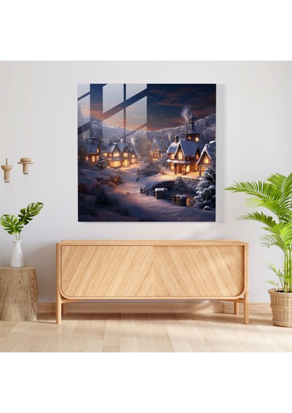 Kış Harikalar Diyarı Cam Baskı - Köy, Ev Dekorasyonu, Sıcak Işıklar, Modern Sanat, 30X30 fiyatları