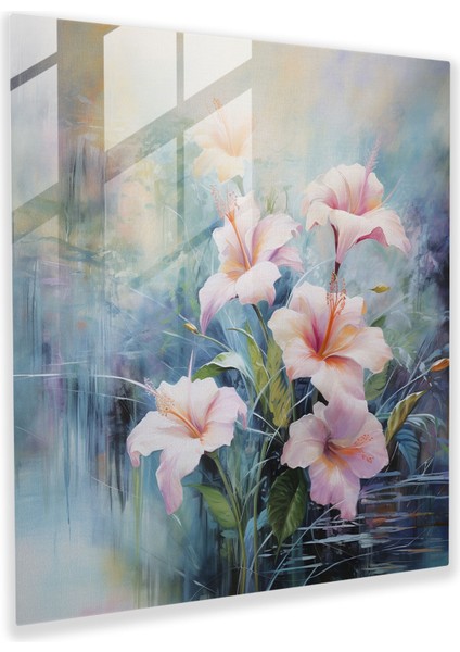 Sakin Çiçekler Cam Baskı - Tropikal, Cam Duvar Sanatı, Pastel Tonlar, Güzellik, 50X50
