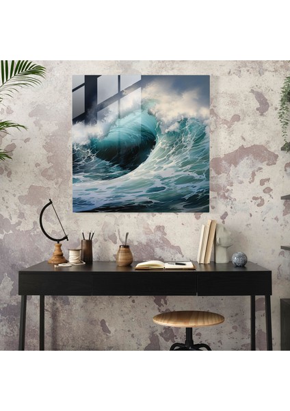Deniz Manzarası Gerçekçi Cam Baskı - Deniz Manzarası, Cam Duvar Sanatı, Cam Sanatı, Ev Dekorasyonu, 50X50 modelleri