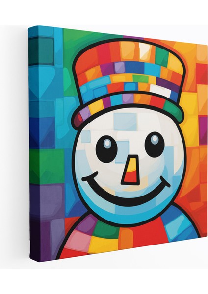 Kardan Adam Pop Art Kanvas Tablo - Kardan Adam, Renkli Arka Plan, Ev Dekorasyonu, 30X30