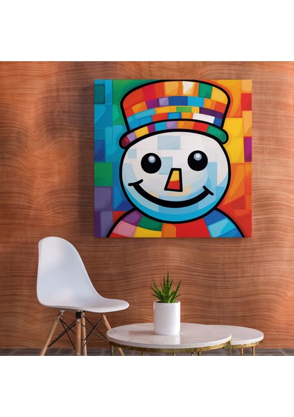 Kardan Adam Pop Art Kanvas Tablo - Kardan Adam, Renkli Arka Plan, Ev Dekorasyonu, 30X30 modelleri