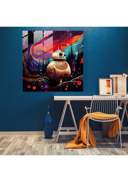 Star Wars Bb-8 Kaprisli Cam Baskı - Yıldız Savaşları, Ev Dekorasyonu, Kaprisli, Cam Sanatı, 30X30 modelleri
