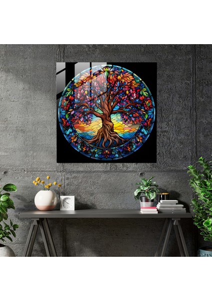Vitray Hayat Ağacı Duvar Sanatı - Hayat Ağacı, Hayat Ağacı, Duvar Dekorasyonu, Cam Sanatı, 30X30