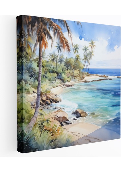 Tropikal Cennet Kanvas Tablo - Tropikal, Kanvas Tablo, Plaj Manzarası, Duvar Dekorasyonu, 30X30