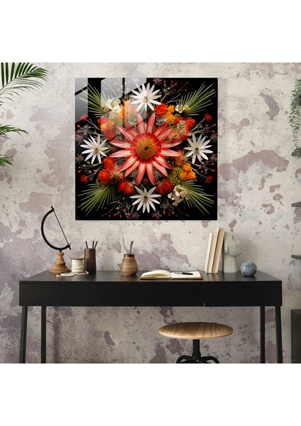 Kır Çiçeği Simetri Cam Baskı - Kır Çiçeği, Cam Baskı, Kır Çiçeği, Ev Dekorasyonu, 30X30 fiyatları