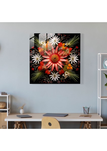 Kır Çiçeği Simetri Cam Baskı - Kır Çiçeği, Cam Baskı, Kır Çiçeği, Ev Dekorasyonu, 30X30 modelleri