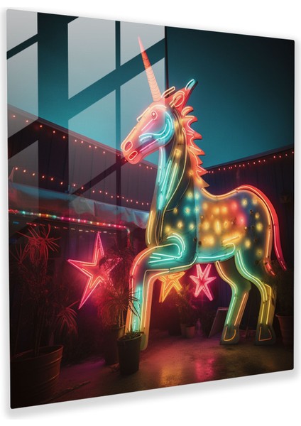 Neon Cam Sanatı - Retro Unicorn Tabela - Tek Boynuzlu At, Nostaljik Cazibe, Duvar Süslemesi, Cam Duvar Sanatı, 30X30