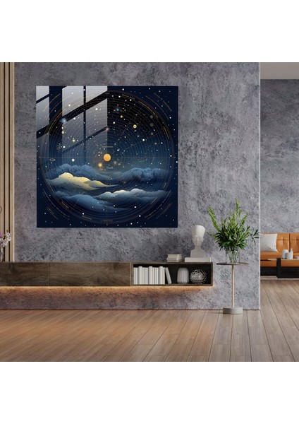 Yıldızlı Gece Gökyüzü Cam Baskı - Yıldız Haritası, Ev Dekorasyonu, Takımyıldızları, Duvar Dekorasyonu, 30X30 modelleri