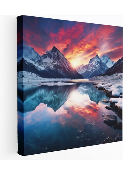 Donmuş Göl Kanvas Tablo - Kış, Kanvas Tablo, Gün Batımı Yansıması, Kış, 30X30