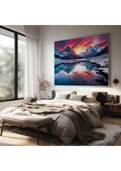 Donmuş Göl Kanvas Tablo - Kış, Kanvas Tablo, Gün Batımı Yansıması, Kış, 30X30 fiyatları