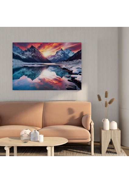 Donmuş Göl Kanvas Tablo - Kış, Kanvas Tablo, Gün Batımı Yansıması, Kış, 30X30 modelleri