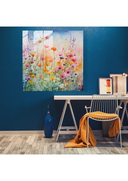 Kır Çiçeği Rüyaları Cam Baskı - Kır Çiçeği, Duvar Süslemesi, Canlı Renkler, Suluboya Resim, 30X30