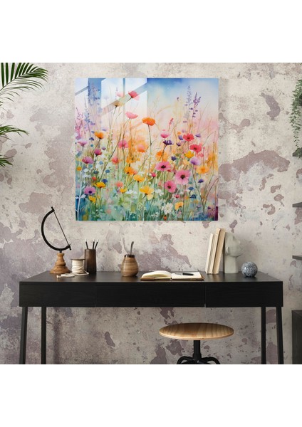 Kır Çiçeği Rüyaları Cam Baskı - Kır Çiçeği, Duvar Süslemesi, Canlı Renkler, Suluboya Resim, 30X30