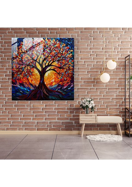 Vitray Mozaik Hayat Ağacı Cam Baskı - Hayat Ağacı, Karmaşık Desenler, Vitray Mozaik, Modern Sanat, 30X30 fiyatları