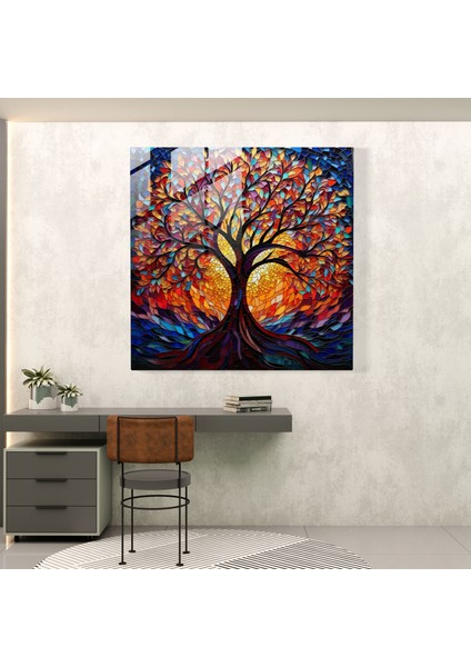 Vitray Mozaik Hayat Ağacı Cam Baskı - Hayat Ağacı, Karmaşık Desenler, Vitray Mozaik, Modern Sanat, 30X30 modelleri