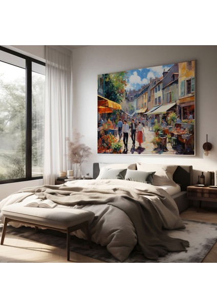 Köy Pazarı Yağlıboya Tablo Kanvas Tablo - Köy, Empresyonist, Duvar Süslemesi, Yağlıboya Tablo, 30X30 modelleri