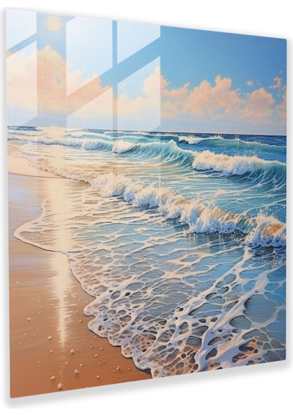 Deniz Manzarası Cam Baskı - Gerçekçi Plaj Cenneti - Deniz Manzarası, Cam Sanatı, Cam Baskı, Huzur, 30X30