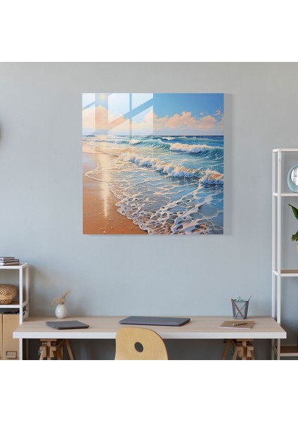 Deniz Manzarası Cam Baskı - Gerçekçi Plaj Cenneti - Deniz Manzarası, Cam Sanatı, Cam Baskı, Huzur, 30X30 fiyatları