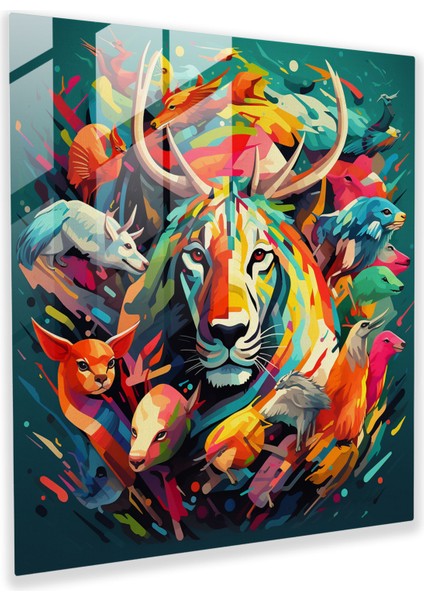 Yaban Hayatı Cam Baskı - Renkli Yaban Hayatı Kolaj - Yaban Hayatı, Cam Baskı, Renkli Kolaj, Ev Dekorasyonu, 30X30