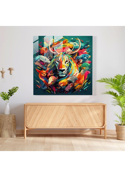 Yaban Hayatı Cam Baskı - Renkli Yaban Hayatı Kolaj - Yaban Hayatı, Cam Baskı, Renkli Kolaj, Ev Dekorasyonu, 30X30 modelleri