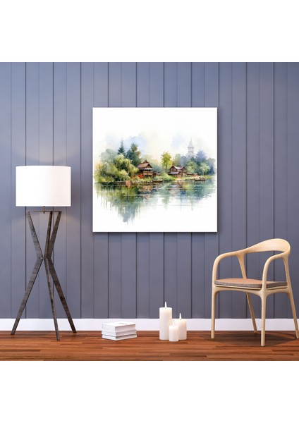Sakin Göl Köyü Kanvas Tablo - Köy, Duvar Sanatı, Huzur, Kanvas Tablo, 30X30