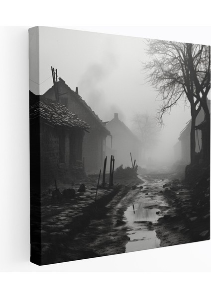 Mistik Şafak Köyü Kanvas Tablo - Köy, Şafakta Köy, Nostalji, Kanvas Tablo, 30X30
