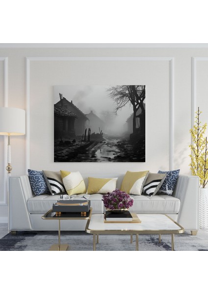 Mistik Şafak Köyü Kanvas Tablo - Köy, Şafakta Köy, Nostalji, Kanvas Tablo, 30X30 fiyatları