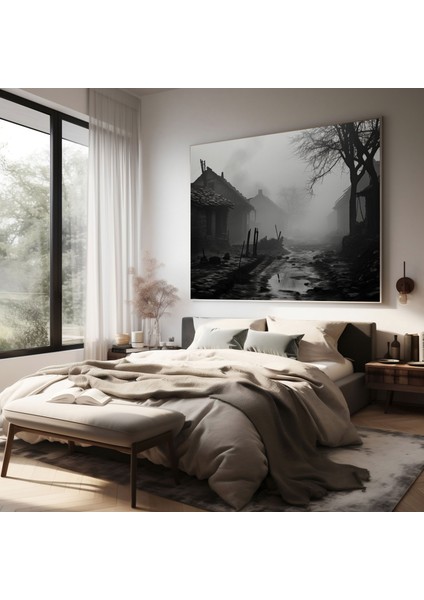 Mistik Şafak Köyü Kanvas Tablo - Köy, Şafakta Köy, Nostalji, Kanvas Tablo, 30X30 modelleri