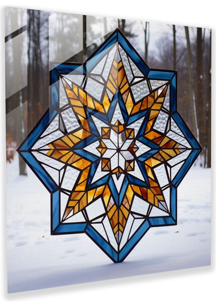 Buzlu Kaleydoskop Cam Baskı - Kış, Cam Baskı, Kış, Geometrik Vitray, 30X30