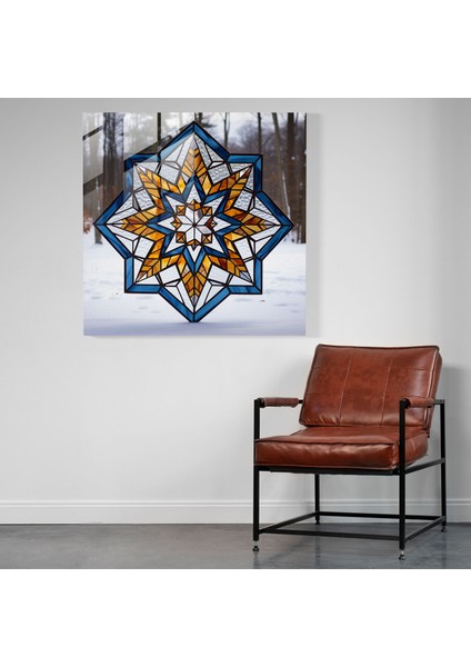 Buzlu Kaleydoskop Cam Baskı - Kış, Cam Baskı, Kış, Geometrik Vitray, 30X30