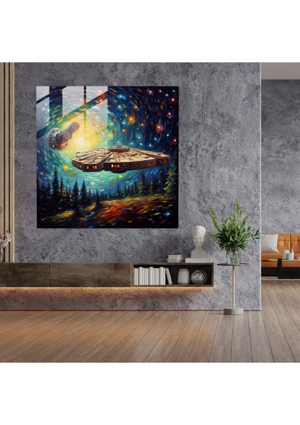 Star Wars Millennium Falcon Cam Baskı - Yıldız Savaşları, Cam Sanatı, Ev Dekorasyonu, Modern Sanat, 30X30 fiyatları