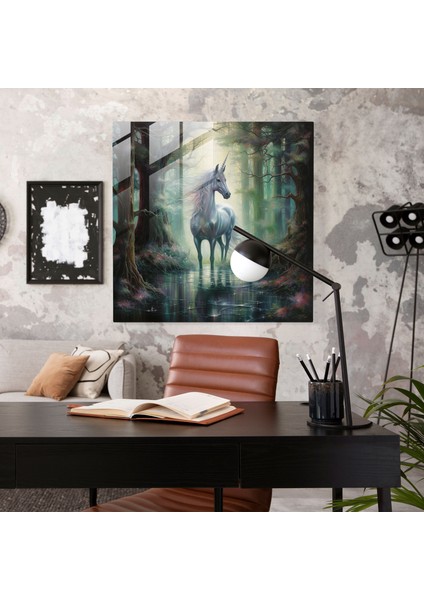 Büyülü Tek Boynuzlu At Cam Baskı - Tek Boynuzlu At, Tek Boynuzlu At, Modern Sanat, Cam Duvar Sanatı, 30X30